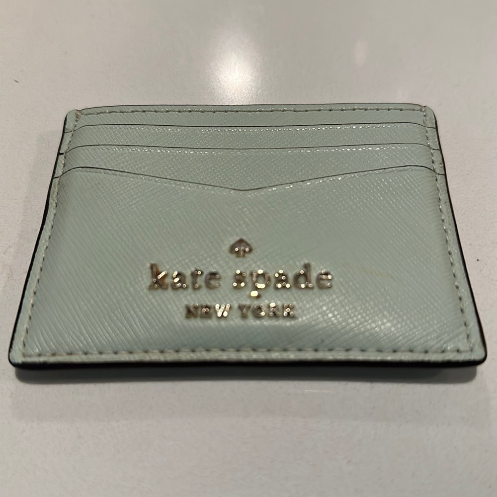 Kate Spade New York small slim Saffiano Leather Crystal blue card holder